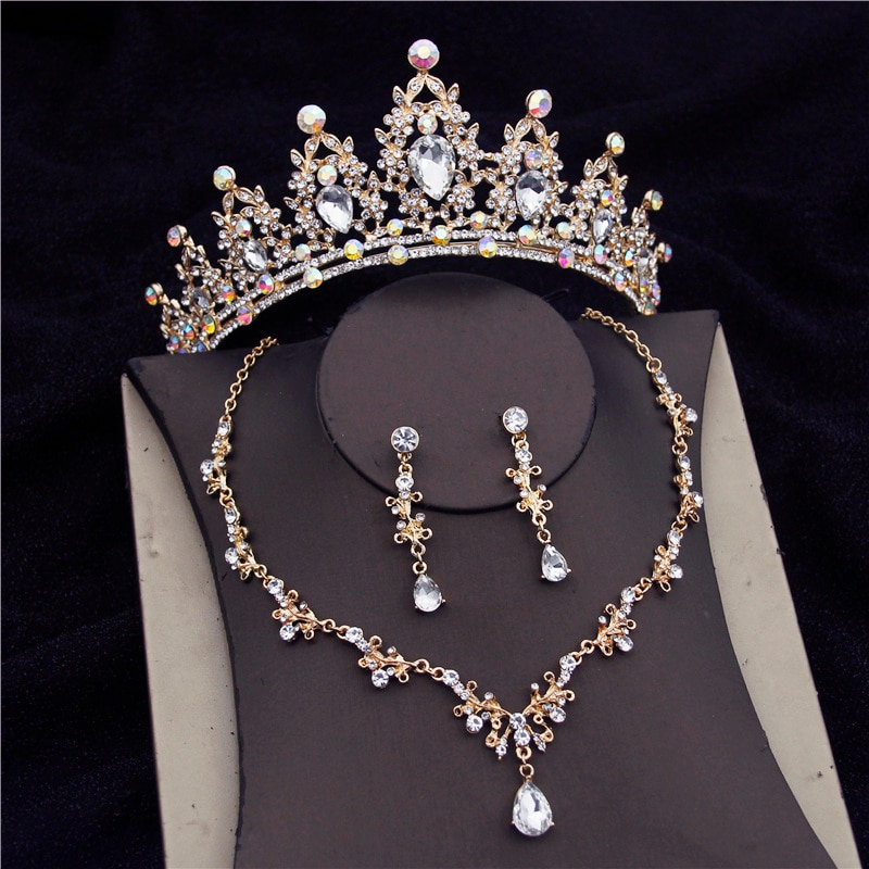 Fashion Crystal Wedding Bridal Jewelry Sets Women Bride Tiara Crowns Earring Necklace Wedding Jewelry Accessories Je50