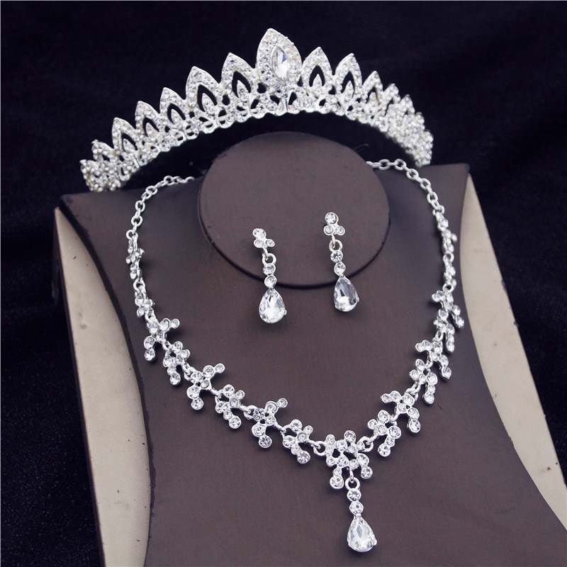 Fashion Crystal Wedding Bridal Jewelry Sets Women Bride Tiara Crowns Earring Necklace Wedding Jewelry Accessories Je53