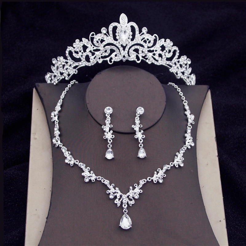 Fashion Crystal Wedding Bridal Jewelry Sets Women Bride Tiara Crowns Earring Necklace Wedding Jewelry Accessories Je59