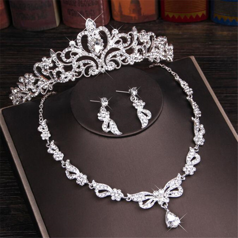 Fashion Crystal Wedding Bridal Jewelry Sets Women Bride Tiara Crowns Earring Necklace Wedding Jewelry Accessories Je61