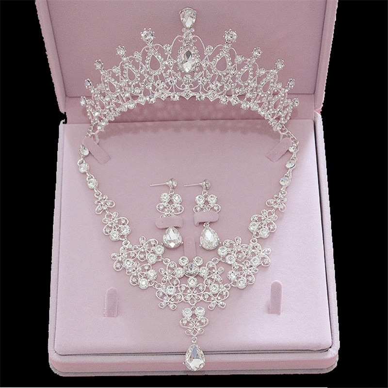 Fashion Crystal Wedding Bridal Jewelry Sets Women Bride Tiara Crowns Earring Necklace Wedding Jewelry Accessories Je62