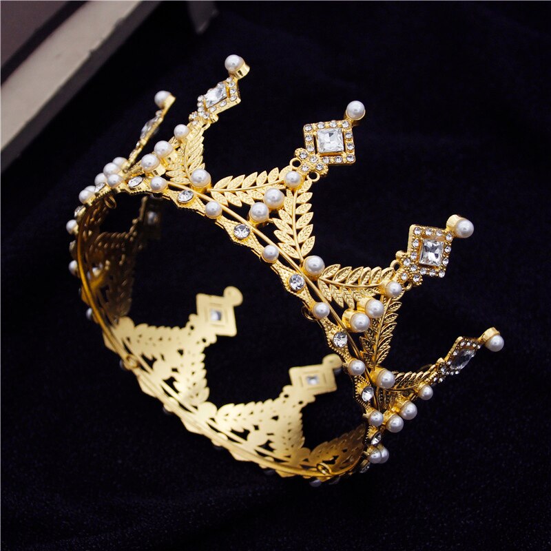 Rhinestone Pearls Leaves Circle Bride Diadem Round Wedding Headdress Prom Cake Crown Tiaras Hair Jewelry Je81
