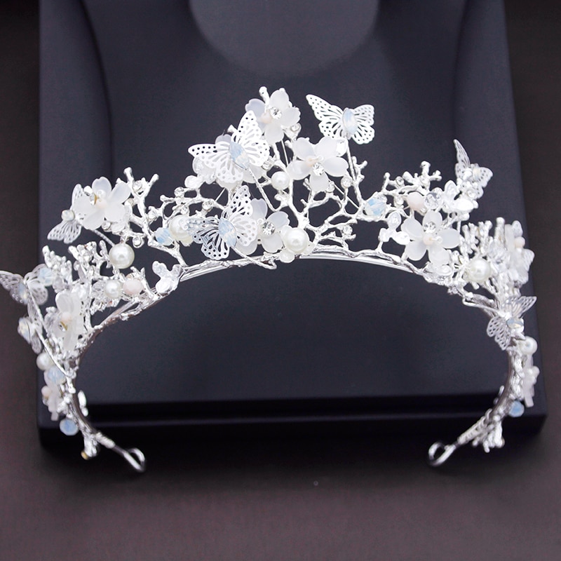 Princess Flower Wedding Crown Rhinestone Imitation Pearls Butterfly Tiaras Hairband Bridal Prom Hair Jewelry Je90