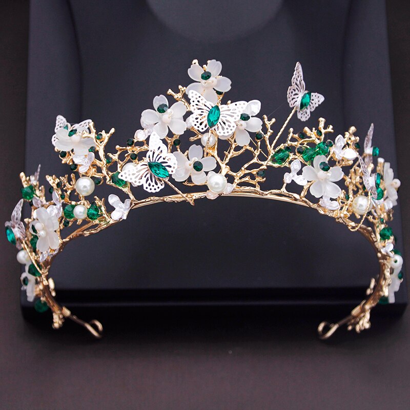 Princess Flower Wedding Crown Rhinestone Imitation Pearls Butterfly Tiaras Hairband Bridal Prom Hair Jewelry Je91