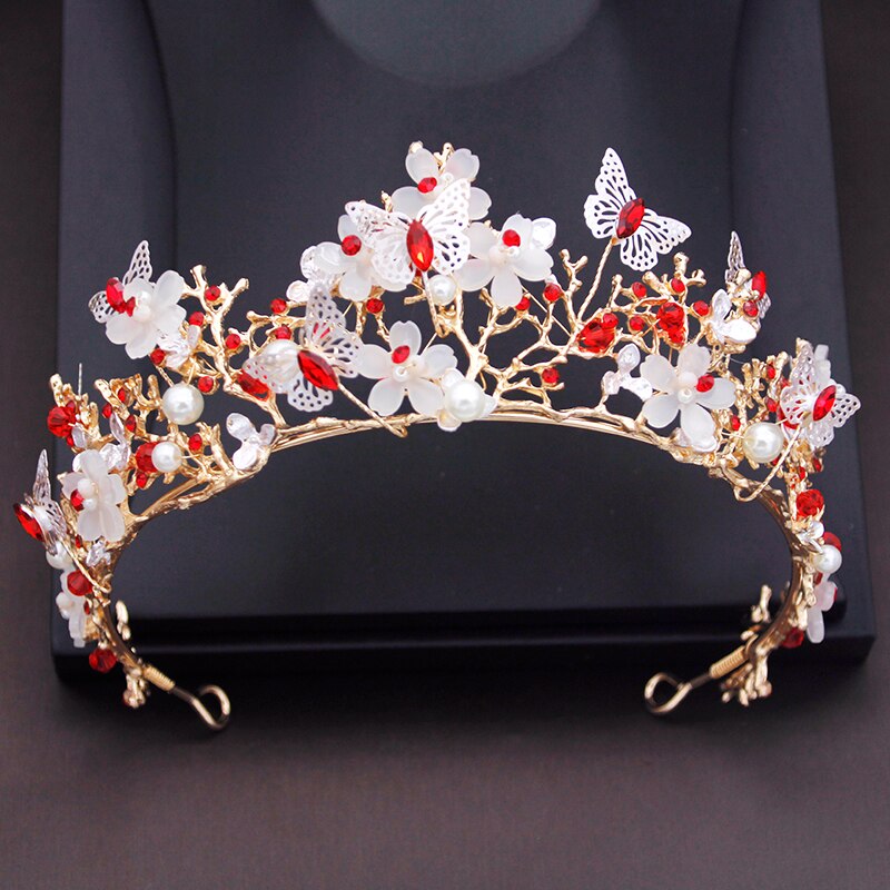 Princess Flower Wedding Crown Rhinestone Imitation Pearls Butterfly Tiaras Hairband Bridal Prom Hair Jewelry Je92