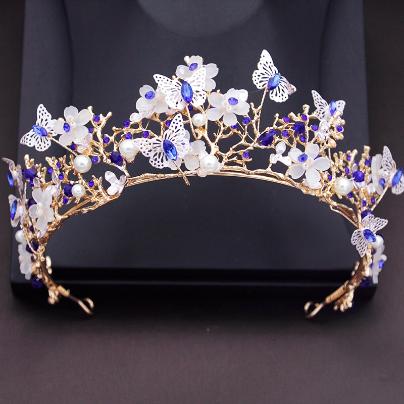 Princess Flower Wedding Crown Rhinestone Imitation Pearls Butterfly Tiaras Hairband Bridal Prom Hair Jewelry Je93