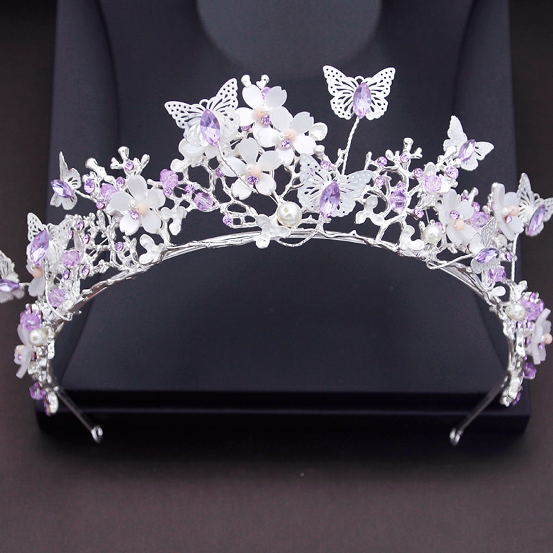Princess Flower Wedding Crown Rhinestone Imitation Pearls Butterfly Tiaras Hairband Bridal Prom Hair Jewelry Je96