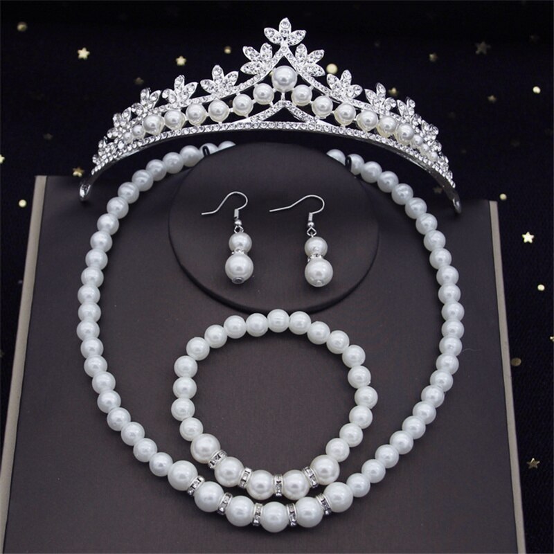 Rhinestone Pearls Bridal Jewelry Sets For Women Fashion Tiaras Bride Necklace Bracelets Earrings Set Wedding Jewelry Sets Je97