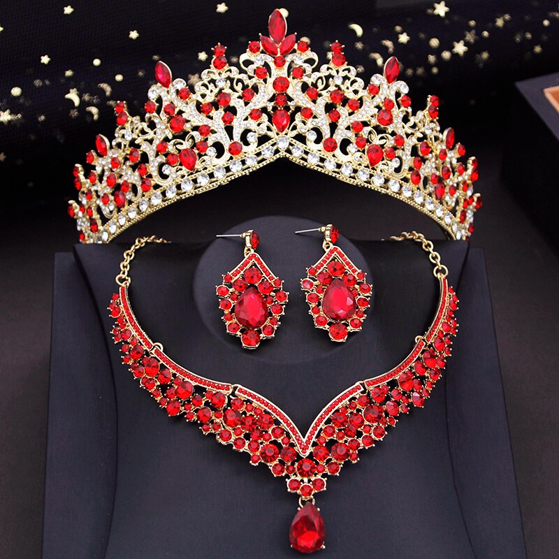 Bride Jewelry Sets Blue Necklace Earring Prom Bridal Wedding Dress Crown Set Costume Accessories Je113