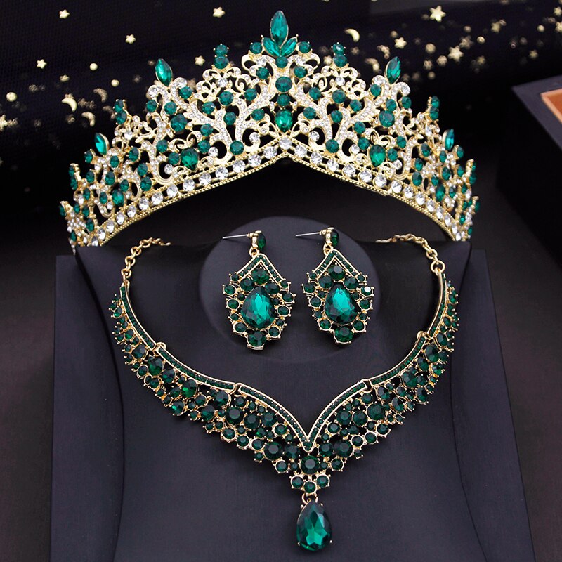 Bride Jewelry Sets Blue Necklace Earring Prom Bridal Wedding Dress Crown Set Costume Accessories Je115