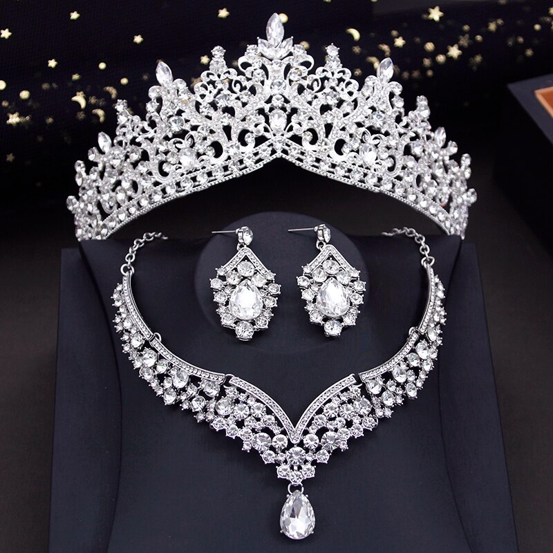 Bride Jewelry Sets Blue Necklace Earring Prom Bridal Wedding Dress Crown Set Costume Accessories Je117