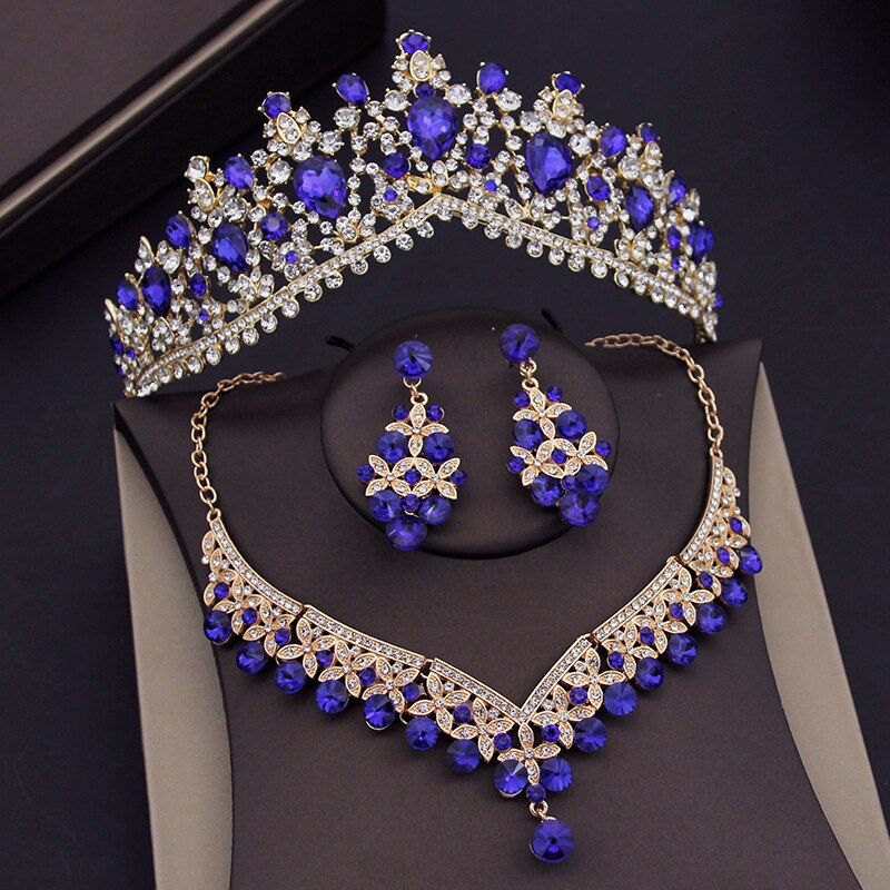 Crystal Bridal Jewelry Sets For Women Tiaras Crown Necklace Sets Bride Earrings Wedding Je123