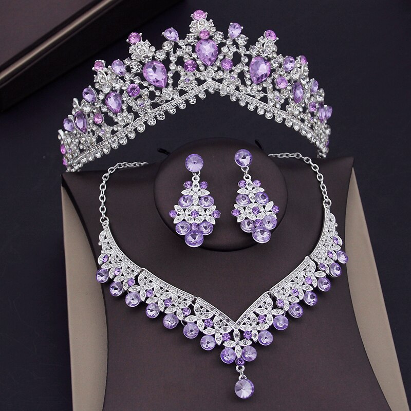 Crystal Bridal Jewelry Sets For Women Tiaras Crown Necklace Sets Bride Earrings Wedding Je126