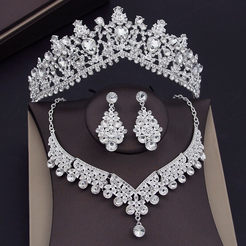 Crystal Bridal Jewelry Sets For Women Tiaras Crown Necklace Sets Bride Earrings Wedding Je127