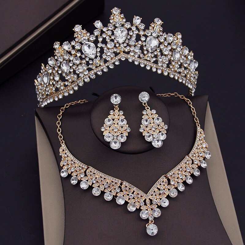 Crystal Bridal Jewelry Sets For Women Tiaras Crown Necklace Sets Bride Earrings Wedding Je128