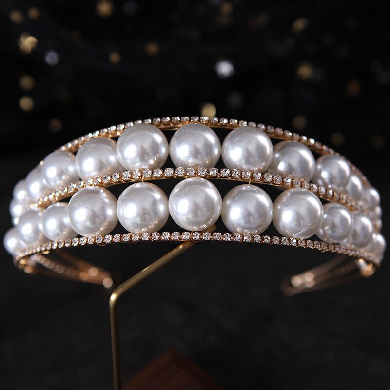 Rhinestone Pearls Tiaras And Crowns Royal Queen Headband Princess Party Wedding Hair Jewelry Je134