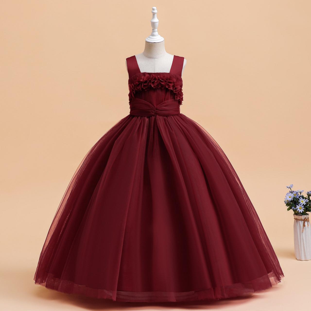 men's burgundy dress pants slim fit Burgundy Girl Dress,Girl Dress,burgundy Dress, Burgundy Dress, Flower –  STYLO main image 1