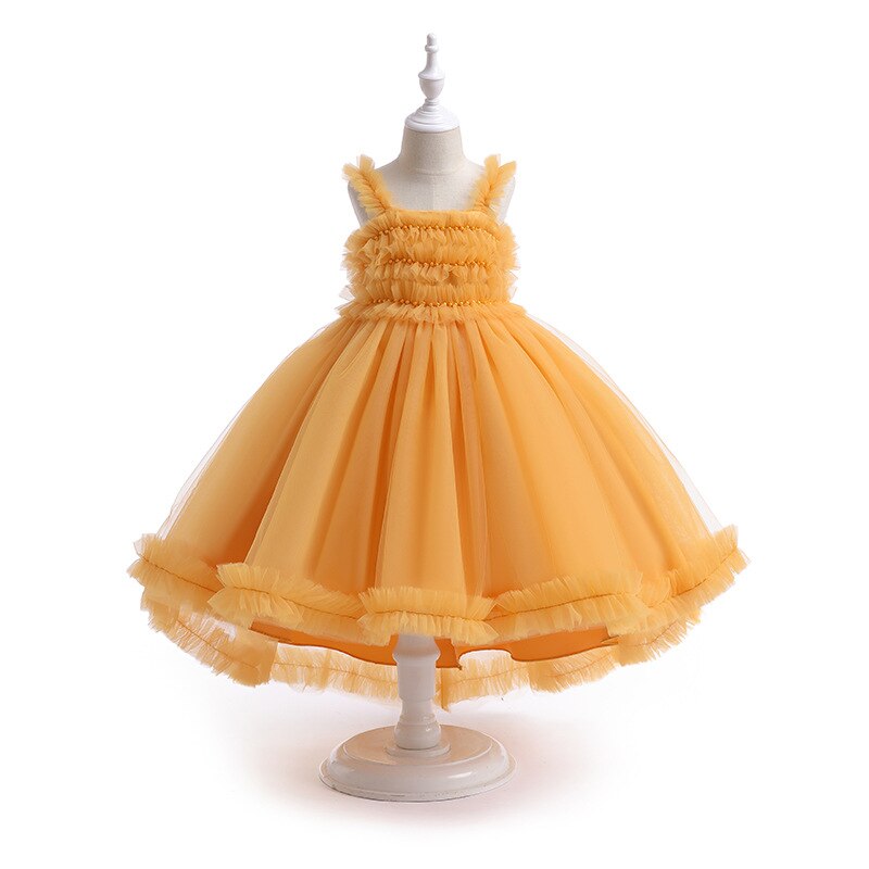 Yellow Flower Girl Dress Children's Dress Children's Fluffy Yarn Dress Girls' Show Host Dress Fk26