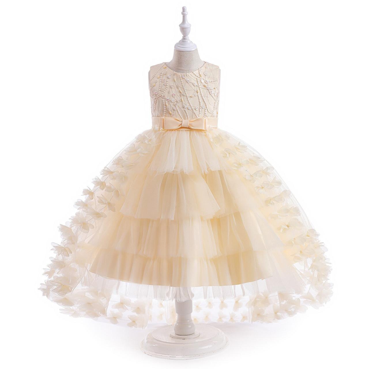 Flower Girl Dress Forged Fabric Long Flower Girl Princess Dress Children's Piano Performance Skirt Fk36
