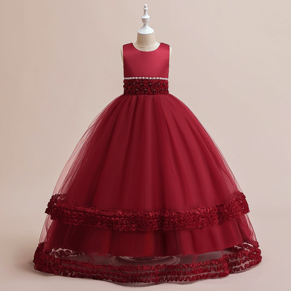 Children's Dress And Floor Long Skirt Embroidered Beaded Girl's Wedding Dress Mesh Princess Pengpeng Skirt Fk39