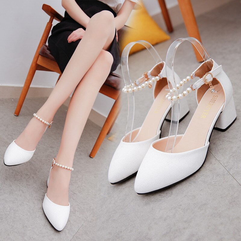 Luxury Pumps Women Wedding Bride Female Shoes Shallow Baotou Sandals Rough With 6cm High Heels H235
