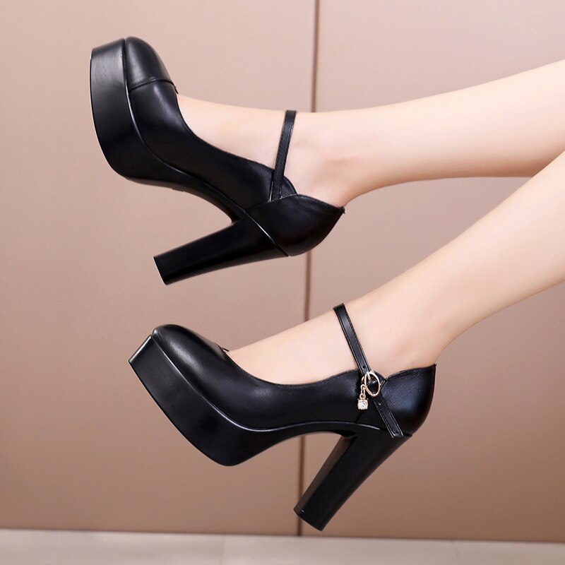 White Black Women Retro Mary Janes Chunky High Heels Fashion Party Office Platform Shoes H256