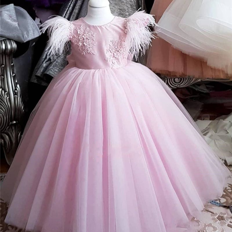 Flower Girl Dress Birthday Party Princess Skirt Children Feathers Hand Made Custom Wedding Tutu Fluffy Clothing Vestidos Fk51
