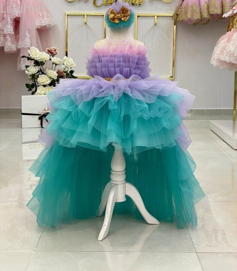 Lilac Turquoise Tutu Tulle Skirt For Baby Birthday Party Princess Handmade Flower Girl Dress Long Puffy Formal Occasion Custom Fk61
