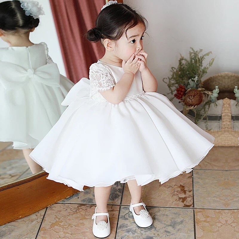 Birthday Party Ball Gown Newborn Baby Baptism Dress With Bow Toddlers Summer Newborn Girl Dress Fk79