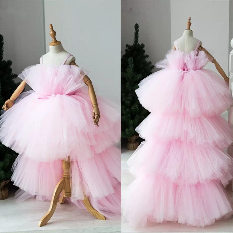 Flower Girls Dresses Hi-lo Pageant Ball Gowns For Kids Wedding Party Birthday First Holy Communion Wears Fk83