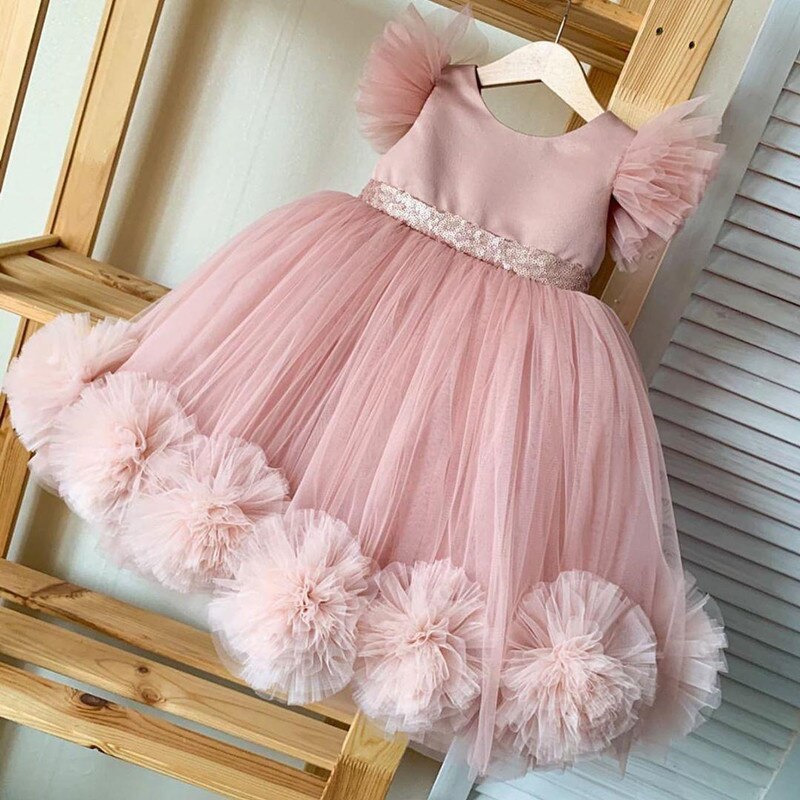Blush Pink Flower Girl Dresses Handmade Flowers Girl Party Dresses Pageant Birthday Gowns Fk96