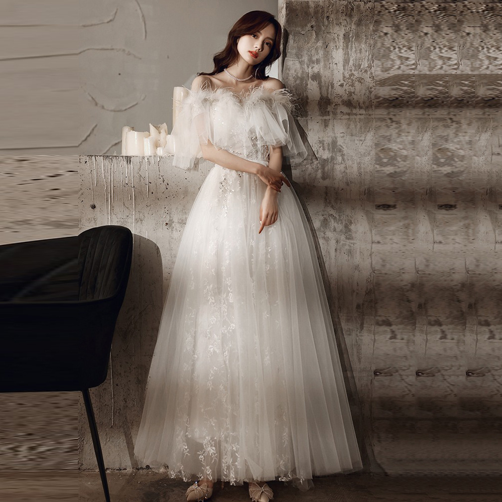 White Feather Evening Dress Prom Dress Sa821