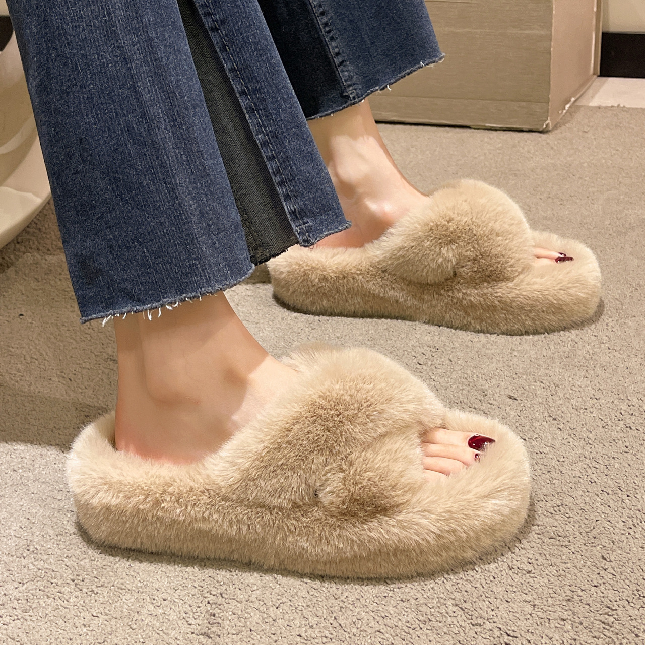 4cm Thick-soled Fur Slippers Soft-soled Home Fur Slippers Autumn And Winter Thickened Fur Slippers For Women H290