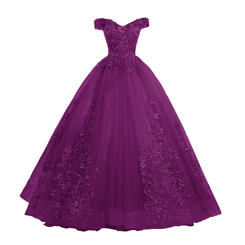 Off The Shoulder Full Length Applique Prom Dress Evening Dress Sa839