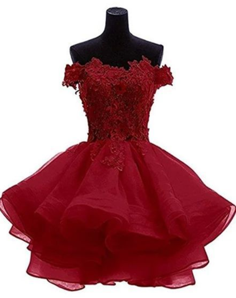 Organza Short Party Prom Dress With Lace Applique, Graduation Dress Sa865