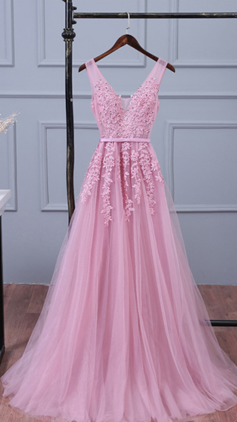 Lace Appliqued Tulle Formal Prom Dress, Beautiful Long Prom Dress Sa907