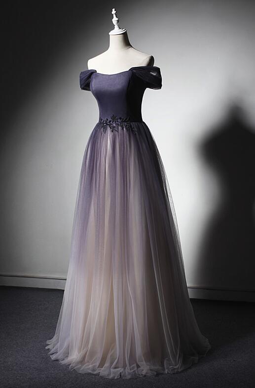 Elegant Sweetheart Off The Shoulder Tulle Formal Prom Dress, Beautiful Long Prom Dress Sa942