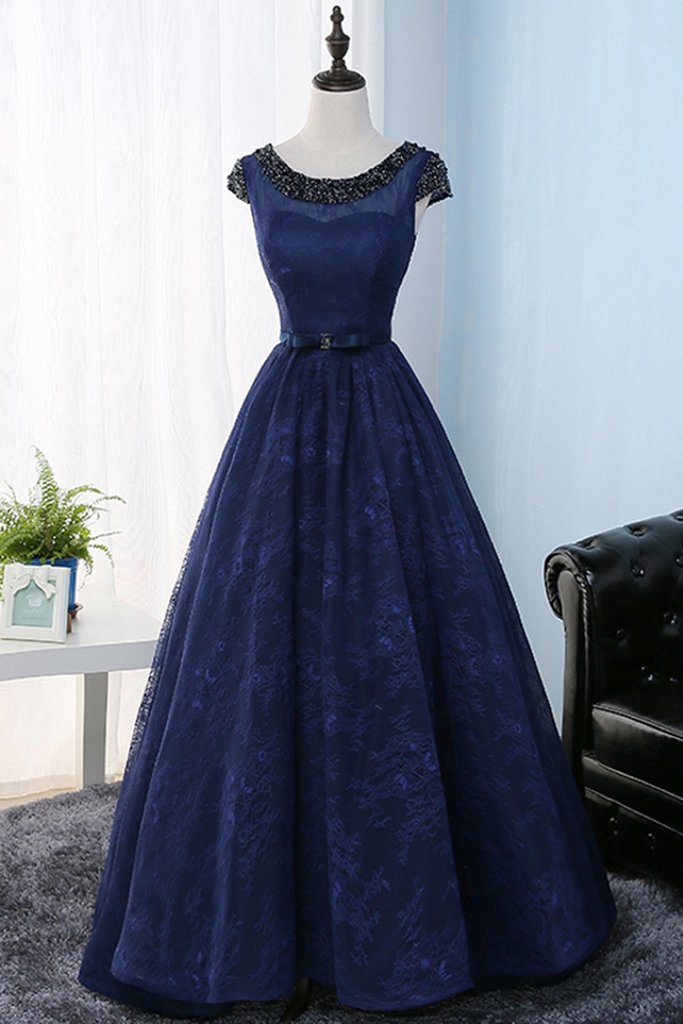 Lace Round Neckline Backless Formal Prom Dress, Beautiful Long Prom Dress Sa946
