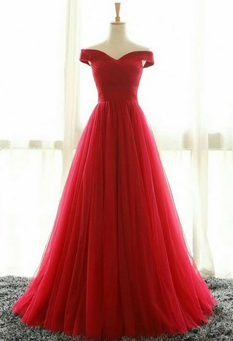 Red A Line Off Shoulder Formal Prom Dress, Beautiful Long Prom Dress Sa967