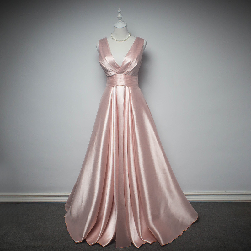 Pink Long Bridesmaid Dresses,a Line Dresses With V Neck, Birthday Party Dress,prom Dress Sa970