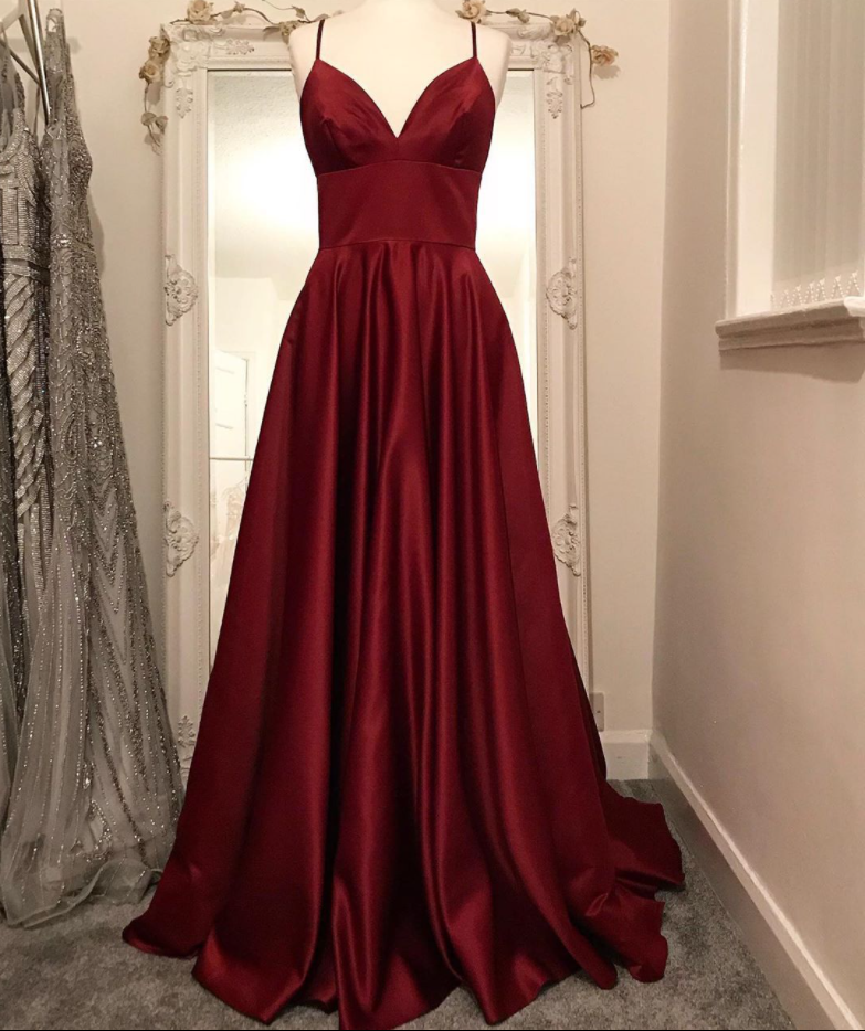 Red Spaghetti Straps Prom Dress,a-line Prom Dress,long Prom Dress,evening Dress Sa972