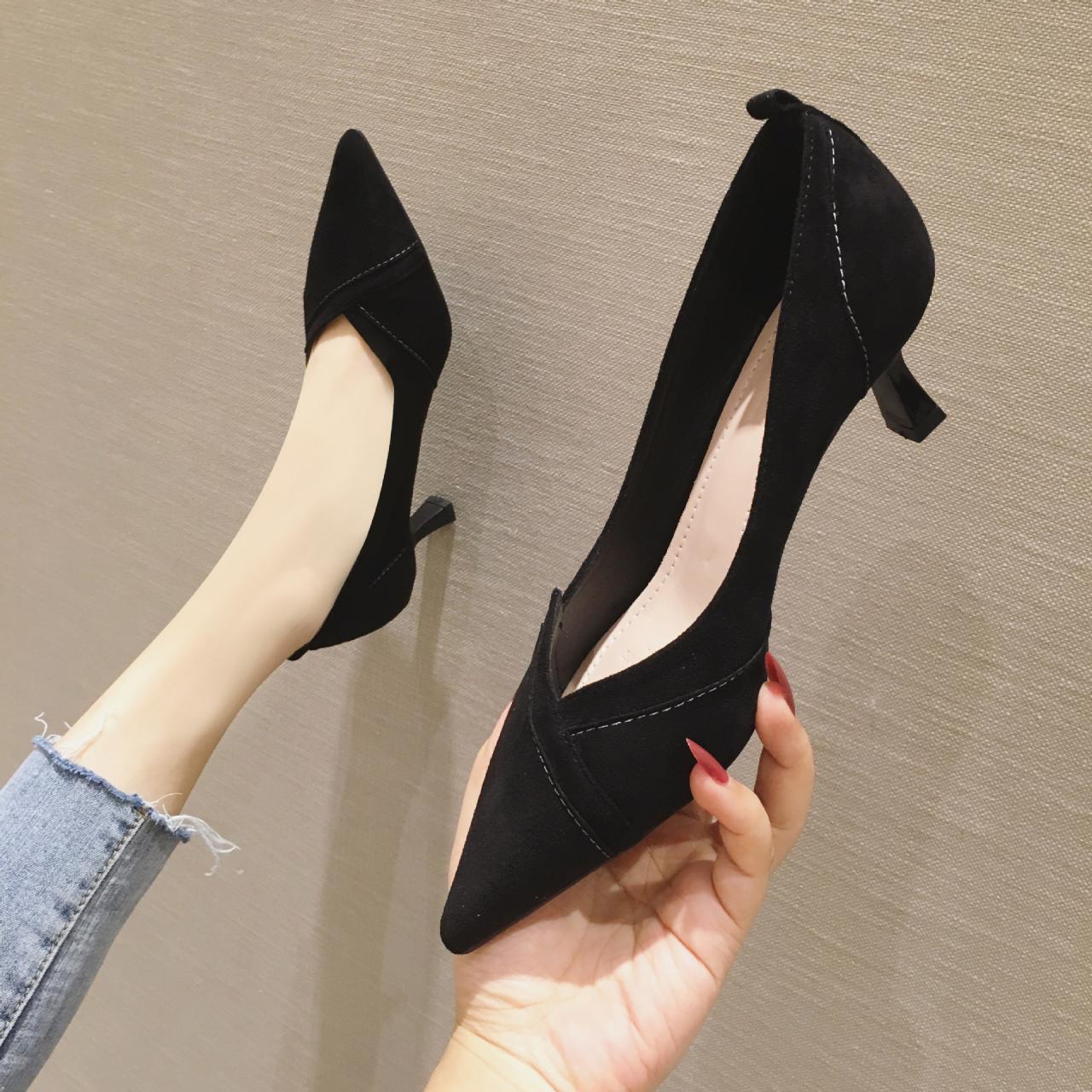Women's High Heels Stiletto Pointed Toe Shallow Mouth Suede Girly Style Women's Shoes (heel 7.5cm) H311