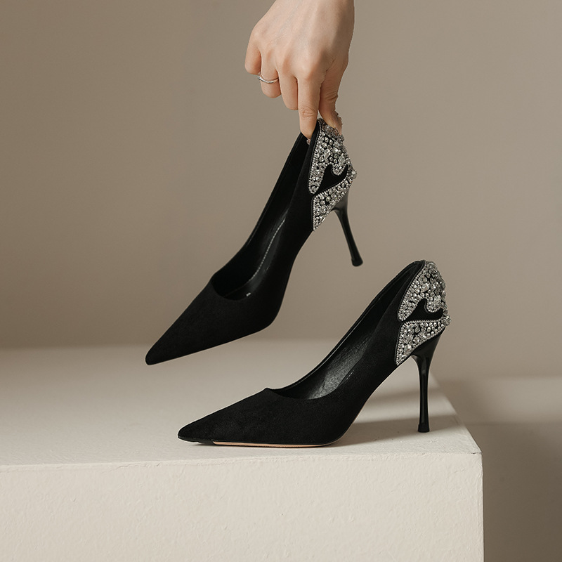 Fashionable Rhinestone Shallow High Heels Women Stiletto Shoes H314