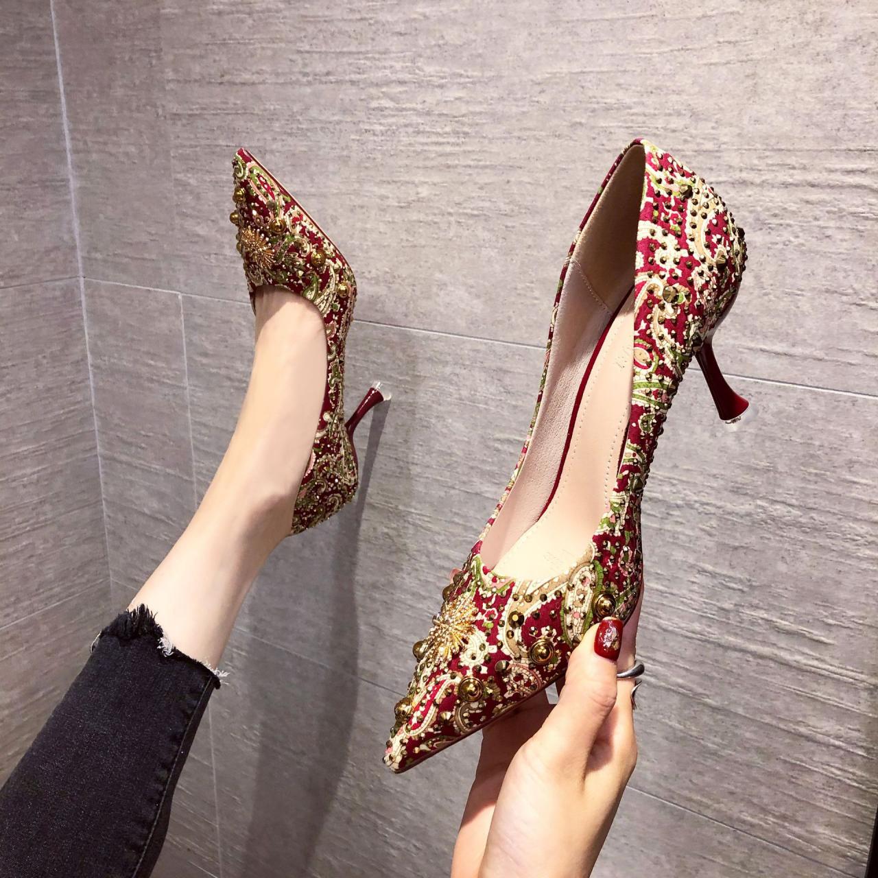 Wedding Shoes Korean Style Thin Heel Shallow High Heel Women's Pointed Toe Rubber Shoes H323