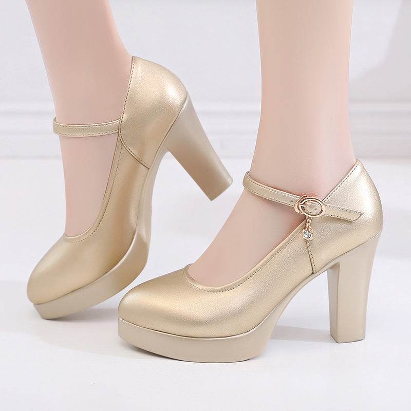 Gold High Heels Wedding Shoes Women's Thick Heel Bridal Shoes Waterproof Platform Bridesmaid Shoes H330