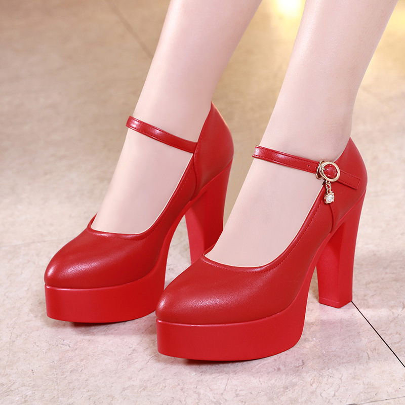 Red High Heels Wedding Shoes Women's Thick Heel Bridal Shoes Waterproof Platform Bridesmaid Shoes H331