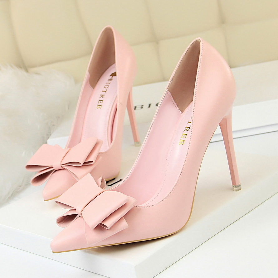 Stiletto High Heels, Slimming, Shallow Mouth, Pointed Toe Bow Women's Shoes H391