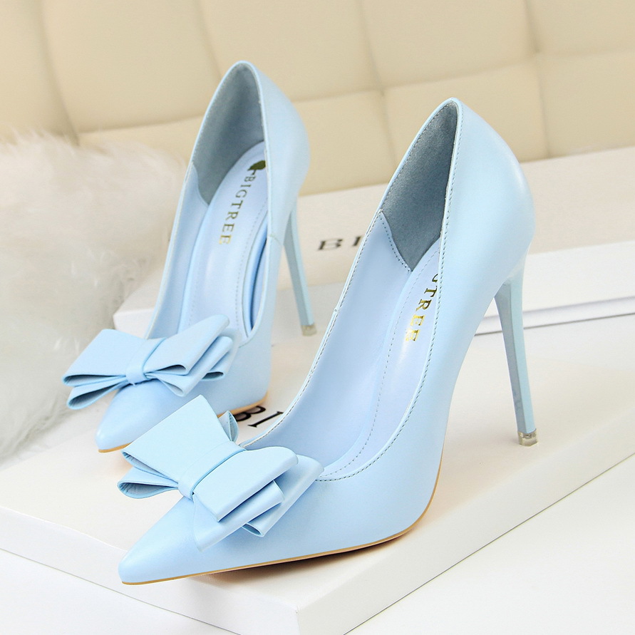 Stiletto High Heels, Slimming, Shallow Mouth, Pointed Toe Bow Women's Shoes H403