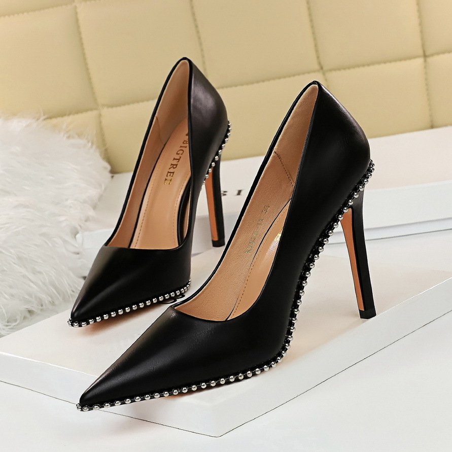 High Heels Women's Shoes Stiletto High Heels Shallow Mouth Pointed Toe Rivet Shoes Heel 10.5cm H425