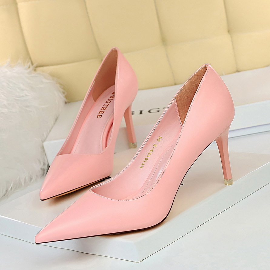 Simple And Versatile Women's Shoes, Stiletto Heels, Shallow Mouth, Pointed Toe, Professional Ol Slimming Women's Shoes Heel